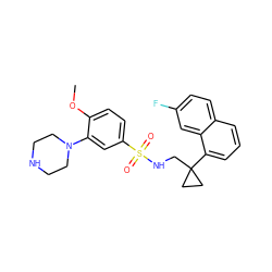 COc1ccc(S(=O)(=O)NCC2(c3cccc4ccc(F)cc34)CC2)cc1N1CCNCC1 ZINC000653727935