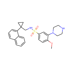 COc1ccc(S(=O)(=O)NCC2(c3cccc4ccccc34)CC2)cc1N1CCNCC1 ZINC000653724627