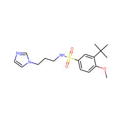 COc1ccc(S(=O)(=O)NCCCn2ccnc2)cc1C(C)(C)C ZINC000004937453