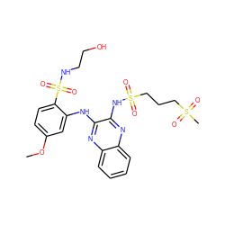 COc1ccc(S(=O)(=O)NCCO)c(Nc2nc3ccccc3nc2NS(=O)(=O)CCCS(C)(=O)=O)c1 ZINC000148660602