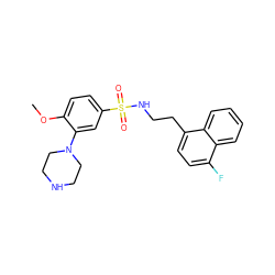 COc1ccc(S(=O)(=O)NCCc2ccc(F)c3ccccc23)cc1N1CCNCC1 ZINC000653726417