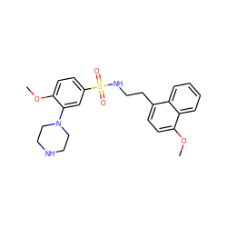 COc1ccc(S(=O)(=O)NCCc2ccc(OC)c3ccccc23)cc1N1CCNCC1 ZINC000653727949