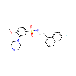 COc1ccc(S(=O)(=O)NCCc2cccc3cc(F)ccc23)cc1N1CCNCC1 ZINC000653724776