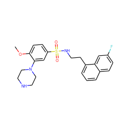COc1ccc(S(=O)(=O)NCCc2cccc3ccc(F)cc23)cc1N1CCNCC1 ZINC000653726371