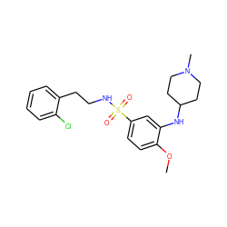 COc1ccc(S(=O)(=O)NCCc2ccccc2Cl)cc1NC1CCN(C)CC1 ZINC000058602894