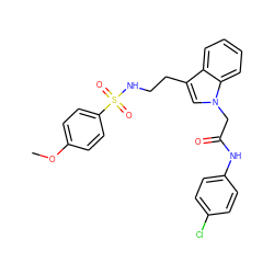 COc1ccc(S(=O)(=O)NCCc2cn(CC(=O)Nc3ccc(Cl)cc3)c3ccccc23)cc1 ZINC000096938665