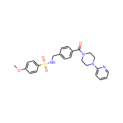 COc1ccc(S(=O)(=O)NCc2ccc(C(=O)N3CCN(c4ccccn4)CC3)cc2)cc1 ZINC000004078784