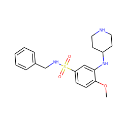 COc1ccc(S(=O)(=O)NCc2ccccc2)cc1NC1CCNCC1 ZINC000058602974