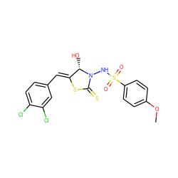 COc1ccc(S(=O)(=O)NN2C(=S)S/C(=C\c3ccc(Cl)c(Cl)c3)[C@@H]2O)cc1 ZINC000028568977