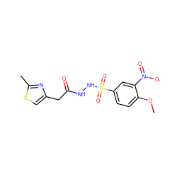 COc1ccc(S(=O)(=O)NNC(=O)Cc2csc(C)n2)cc1[N+](=O)[O-] ZINC000009466513