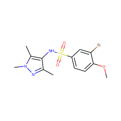 COc1ccc(S(=O)(=O)Nc2c(C)nn(C)c2C)cc1Br ZINC000005602515