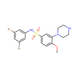 COc1ccc(S(=O)(=O)Nc2cc(Br)cc(Br)c2)cc1N1CCNCC1 ZINC000027656703