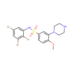 COc1ccc(S(=O)(=O)Nc2cc(Br)cc(Br)c2Br)cc1N1CCNCC1 ZINC000027656913