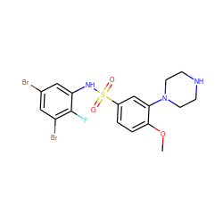 COc1ccc(S(=O)(=O)Nc2cc(Br)cc(Br)c2F)cc1N1CCNCC1 ZINC000027656021