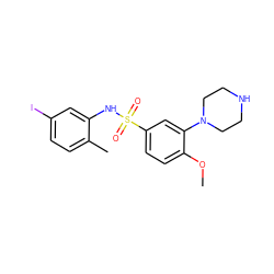 COc1ccc(S(=O)(=O)Nc2cc(I)ccc2C)cc1N1CCNCC1 ZINC000027646677