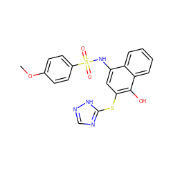 COc1ccc(S(=O)(=O)Nc2cc(Sc3ncn[nH]3)c(O)c3ccccc23)cc1 ZINC000015986386