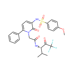 COc1ccc(S(=O)(=O)Nc2ccc(-c3ccccc3)n(CC(=O)N[C@H](C(=O)C(F)(F)F)C(C)C)c2=O)cc1 ZINC000026270467