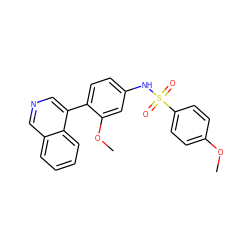 COc1ccc(S(=O)(=O)Nc2ccc(-c3cncc4ccccc34)c(OC)c2)cc1 ZINC000114028340