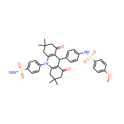 COc1ccc(S(=O)(=O)Nc2ccc(C3C4=C(CC(C)(C)CC4=O)N(c4ccc(S(N)(=O)=O)cc4)C4=C3C(=O)CC(C)(C)C4)cc2)cc1 ZINC000473113227