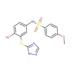 COc1ccc(S(=O)(=O)Nc2ccc(O)c(Sc3ncn[nH]3)c2)cc1 ZINC000006267760