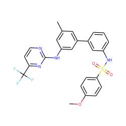 COc1ccc(S(=O)(=O)Nc2cccc(-c3cc(C)cc(Nc4nccc(C(F)(F)F)n4)c3)c2)cc1 ZINC001772629385