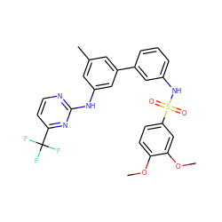 COc1ccc(S(=O)(=O)Nc2cccc(-c3cc(C)cc(Nc4nccc(C(F)(F)F)n4)c3)c2)cc1OC ZINC001772607147