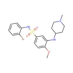 COc1ccc(S(=O)(=O)Nc2ccccc2Br)cc1NC1CCN(C)CC1 ZINC000058599272