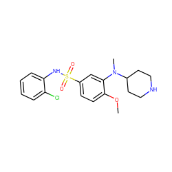 COc1ccc(S(=O)(=O)Nc2ccccc2Cl)cc1N(C)C1CCNCC1 ZINC000058603155