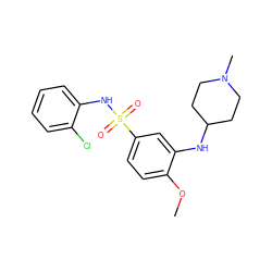 COc1ccc(S(=O)(=O)Nc2ccccc2Cl)cc1NC1CCN(C)CC1 ZINC000058608695