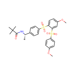 COc1ccc(S(=O)(=O)c2cc(OC)ccc2S(=O)(=O)c2ccc([C@H](C)NC(=O)C(C)(C)C)cc2)cc1 ZINC000028333400