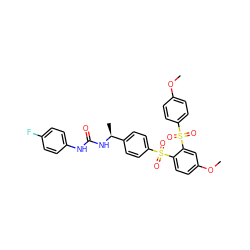 COc1ccc(S(=O)(=O)c2cc(OC)ccc2S(=O)(=O)c2ccc([C@H](C)NC(=O)Nc3ccc(F)cc3)cc2)cc1 ZINC000028342315
