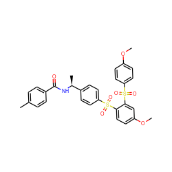 COc1ccc(S(=O)(=O)c2cc(OC)ccc2S(=O)(=O)c2ccc([C@H](C)NC(=O)c3ccc(C)cc3)cc2)cc1 ZINC000028128811