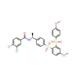 COc1ccc(S(=O)(=O)c2cc(OC)ccc2S(=O)(=O)c2ccc([C@H](C)NC(=O)c3ccc(Cl)c(Cl)c3)cc2)cc1 ZINC000028128104