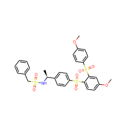 COc1ccc(S(=O)(=O)c2cc(OC)ccc2S(=O)(=O)c2ccc([C@H](C)NS(=O)(=O)Cc3ccccc3)cc2)cc1 ZINC000028134047