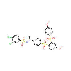 COc1ccc(S(=O)(=O)c2cc(OC)ccc2S(=O)(=O)c2ccc([C@H](C)NS(=O)(=O)c3ccc(Cl)c(Cl)c3)cc2)cc1 ZINC000028340555