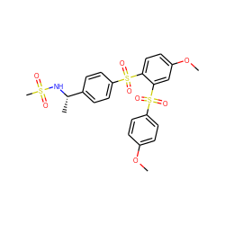 COc1ccc(S(=O)(=O)c2cc(OC)ccc2S(=O)(=O)c2ccc([C@H](C)NS(C)(=O)=O)cc2)cc1 ZINC000028120056