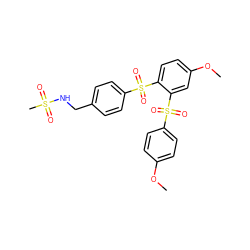 COc1ccc(S(=O)(=O)c2cc(OC)ccc2S(=O)(=O)c2ccc(CNS(C)(=O)=O)cc2)cc1 ZINC000028528531