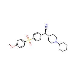 COc1ccc(S(=O)(=O)c2ccc([C@@H](C#N)C3CCN(C4CCCCC4)CC3)cc2)cc1 ZINC000026268001