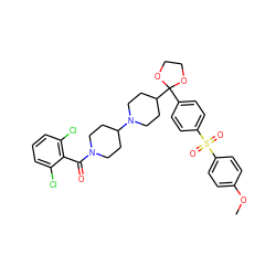 COc1ccc(S(=O)(=O)c2ccc(C3(C4CCN(C5CCN(C(=O)c6c(Cl)cccc6Cl)CC5)CC4)OCCO3)cc2)cc1 ZINC000027102282