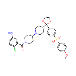 COc1ccc(S(=O)(=O)c2ccc(C3(C4CCN(C5CCN(C(=O)c6cc(N)ccc6Cl)CC5)CC4)OCCO3)cc2)cc1 ZINC000027104526