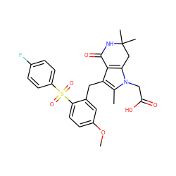 COc1ccc(S(=O)(=O)c2ccc(F)cc2)c(Cc2c3c(n(CC(=O)O)c2C)CC(C)(C)NC3=O)c1 ZINC000205442991