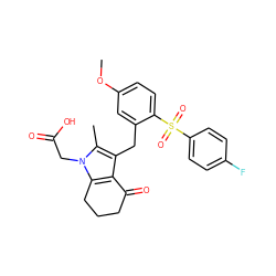 COc1ccc(S(=O)(=O)c2ccc(F)cc2)c(Cc2c3c(n(CC(=O)O)c2C)CCCC3=O)c1 ZINC000653739116