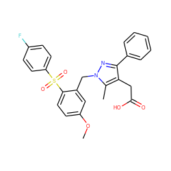 COc1ccc(S(=O)(=O)c2ccc(F)cc2)c(Cn2nc(-c3ccccc3)c(CC(=O)O)c2C)c1 ZINC000096270532
