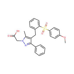 COc1ccc(S(=O)(=O)c2ccccc2Cc2c(-c3ccccc3)nn(CC(=O)O)c2C)cc1 ZINC000103237977