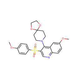 COc1ccc(S(=O)(=O)c2cnc3ccc(OC)cc3c2N2CCC3(CC2)OCCO3)cc1 ZINC000020381724
