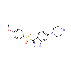 COc1ccc(S(=O)(=O)c2n[nH]c3cc(N4CCNCC4)ccc23)cc1 ZINC000064436545
