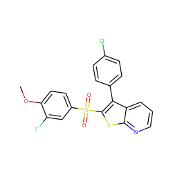 COc1ccc(S(=O)(=O)c2sc3ncccc3c2-c2ccc(Cl)cc2)cc1F ZINC000138838385
