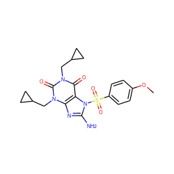 COc1ccc(S(=O)(=O)n2c(N)nc3c2c(=O)n(CC2CC2)c(=O)n3CC2CC2)cc1 ZINC000000598286