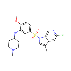 COc1ccc(S(=O)(=O)n2cc(C)c3cc(Cl)ncc32)cc1NC1CCN(C)CC1 ZINC000095579220