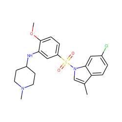 COc1ccc(S(=O)(=O)n2cc(C)c3ccc(Cl)cc32)cc1NC1CCN(C)CC1 ZINC000095575237